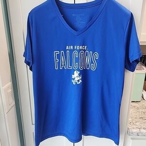 Air Force Falcons Shirt Ladies 2XL Blue Pullover Quick Dry Logo Short Sleeve